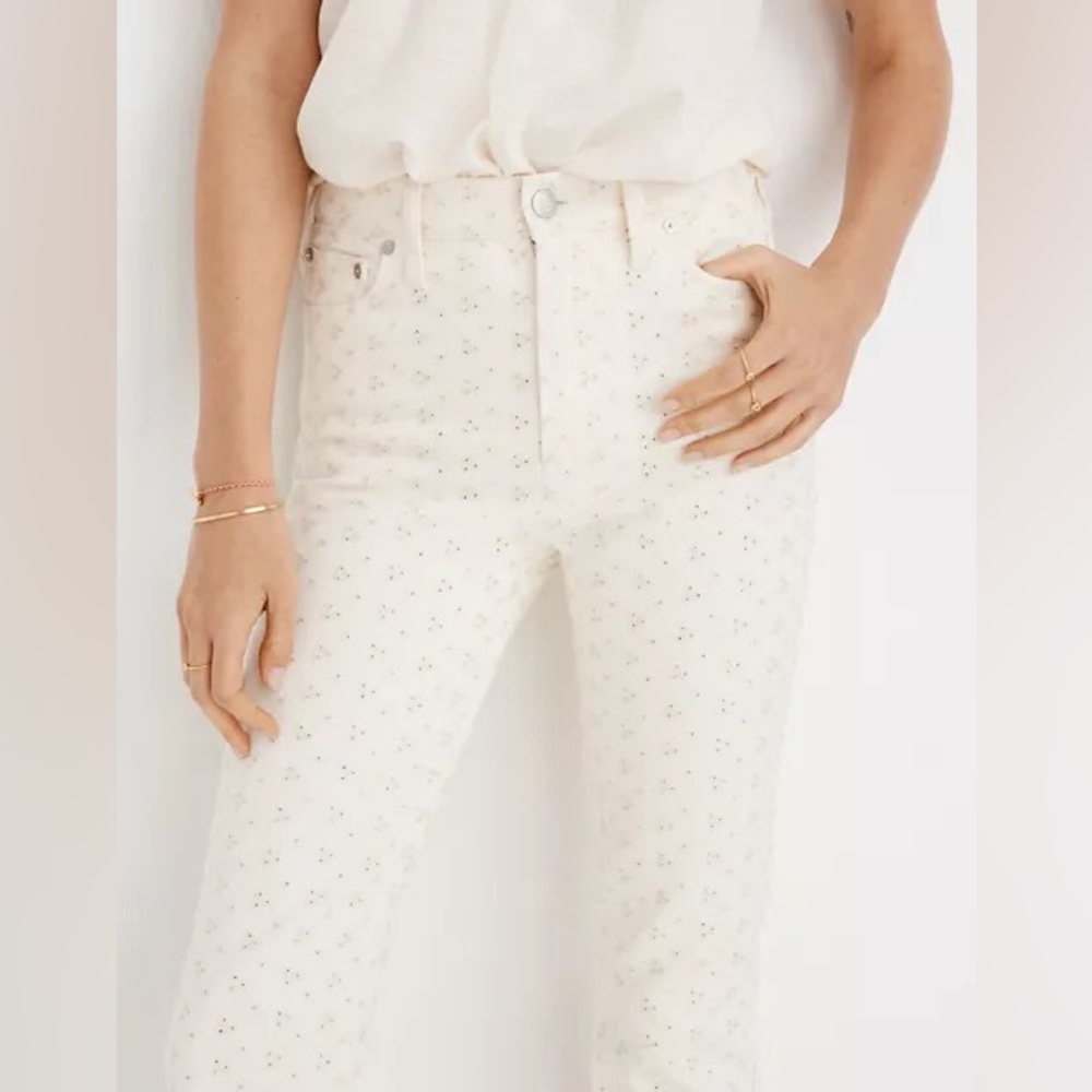 madewell perfect vintage jean in cream eyelet